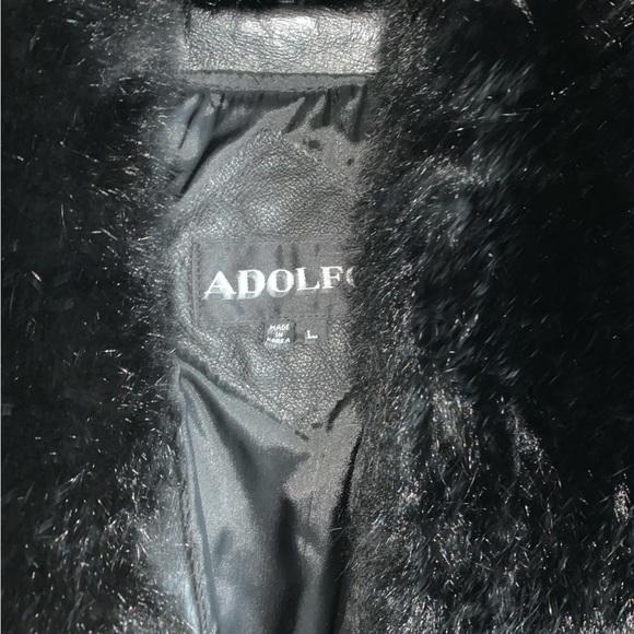 Full length Adolfo leather coat with opossum collar - Picture 2 of 14